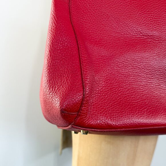 Red Pebbled Italian Genuine Leather Oversized Boxy Large Shoulder Bag / Purse - Picture 6 of 8